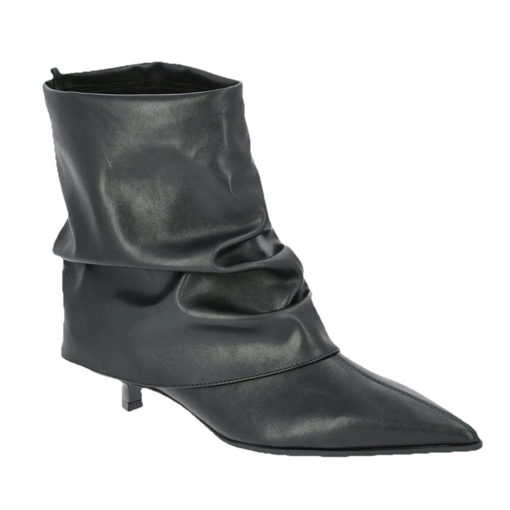 Time and Tru Women's Scrunch Fold-Over Kitten Heel Booties Boots Size 9 Slouchy